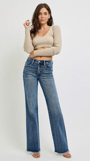 High Rise Tummy Control Long Fray Jean