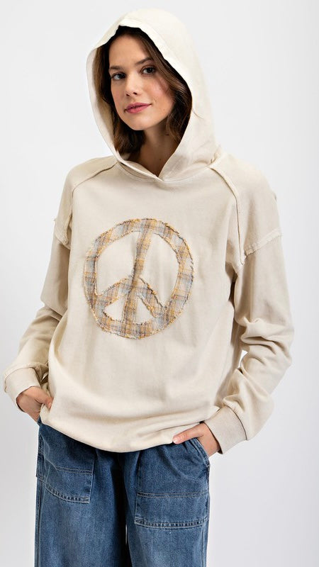 Peace Sign Appliqué Hooded Sweatshirt