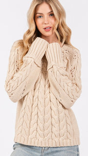 Pointelle Cable Knit Raglan Sweater