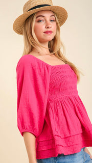 Cotton Gauze Smocked Babydoll Top