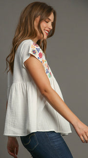 Embroidered Bib Babydoll Top