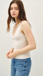 Double V-Neck Double Knit Tank Top