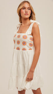 Tie Shoulder Crochet Bodice Dress