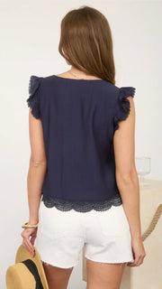 Embroidered Lace Trim Babydoll Tank Top