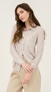 Striped Stretch Button Front Top