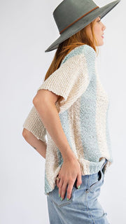Vertical Stripe Short Sleeve Sweater