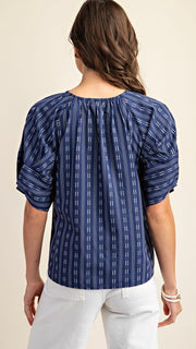 Pleated Puff Sleeve Lace Up Top