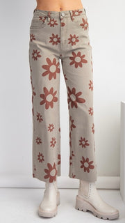 Daisy Print Washed Stretch St Leg Pants 2