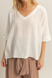 Lynn V-Neck Linen Look Top