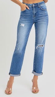 High Rise Ankle Length Girlfriend Jean