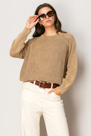 Mineral Wash Pointelle Sleeve Sweater