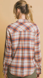 Lt Plaid Flannel Button Front Top