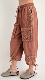 Crochet Mix Mineral Wash Cotton Pants