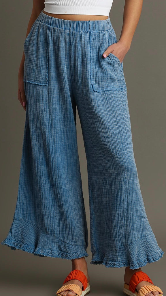 Mineral Cotton Gauze Ruffle Hem Pants