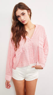 Sweet Gingham Button Front Top