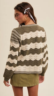 Wave Stripe Tie Front Cardigan