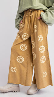 Smiley Wide Leg French Terry Pants