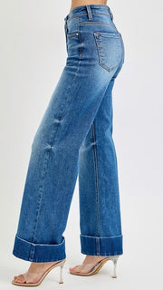 High Rise Tummy Control Cuffed Wide Leg Jean