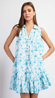 Soft Floral Drop Waist Ruffle Dress