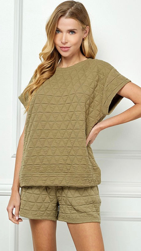 Quilted Cap Sleeve Loose Fit Top