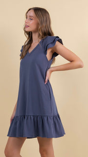 French Terry Knit Ruffle Hem Dress