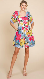 Sweetheart Floral Puff Sleeve Dress