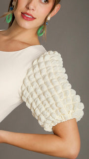 Textured Knit Bubble Sleeve Top