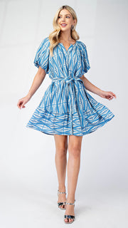 Waves Button Front Bubble Slv Dress