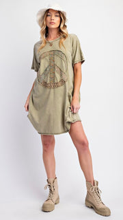 Mineral Knit Peace Sign Appliqué Dress