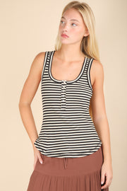 Striped Stretch Waffle Knit Tank Top