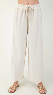 Rib Knit Side Inset Wide Leg Pants