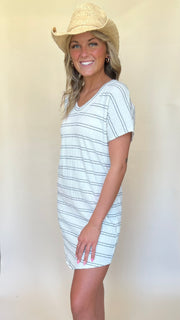 Stripe Textured Knit T-Shirt Dress