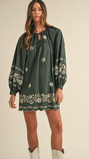 Embroidered Scallop Hem Peasant Dress