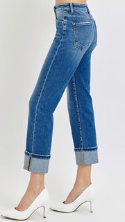 High Rise Ankle Cuff St Leg Jean