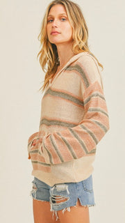 Mixed Stripe Bell Sleeve Sweater Hoodie