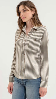 Striped Stretch Button Front Top