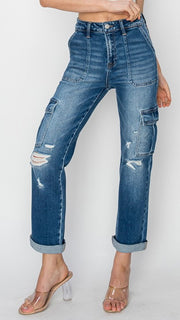 High Rise Stretch Cargo St Leg Jean