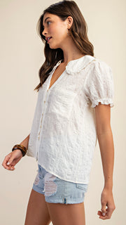 Peter Pan Collar Top with Ruffle Trim