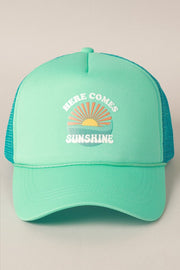 Here Comes Sunshine Print Puffy Trucker Hat