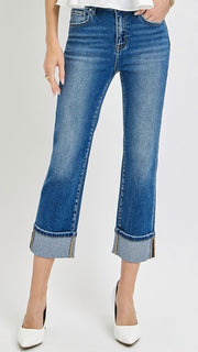 High Rise Ankle Cuff St Leg Jean