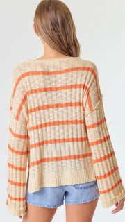 Ribbed Stripe Cuffed Wide Slv Sweater