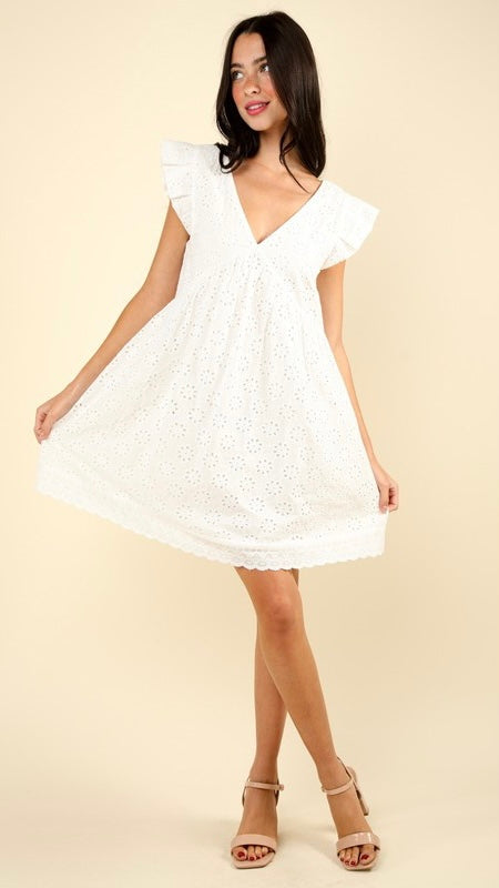 Eyelet Double V-Neck Dress