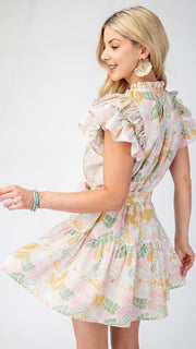 Botanical Floral Pleated Bib Dress