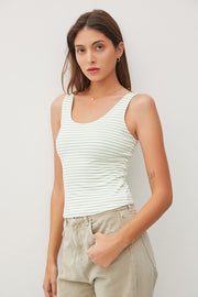 Stripe Double Scoop Knit Tank Top