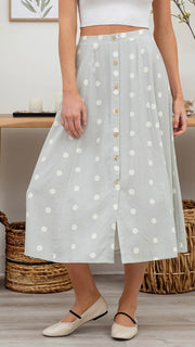 Button Front Polka Dot Midi Skirt