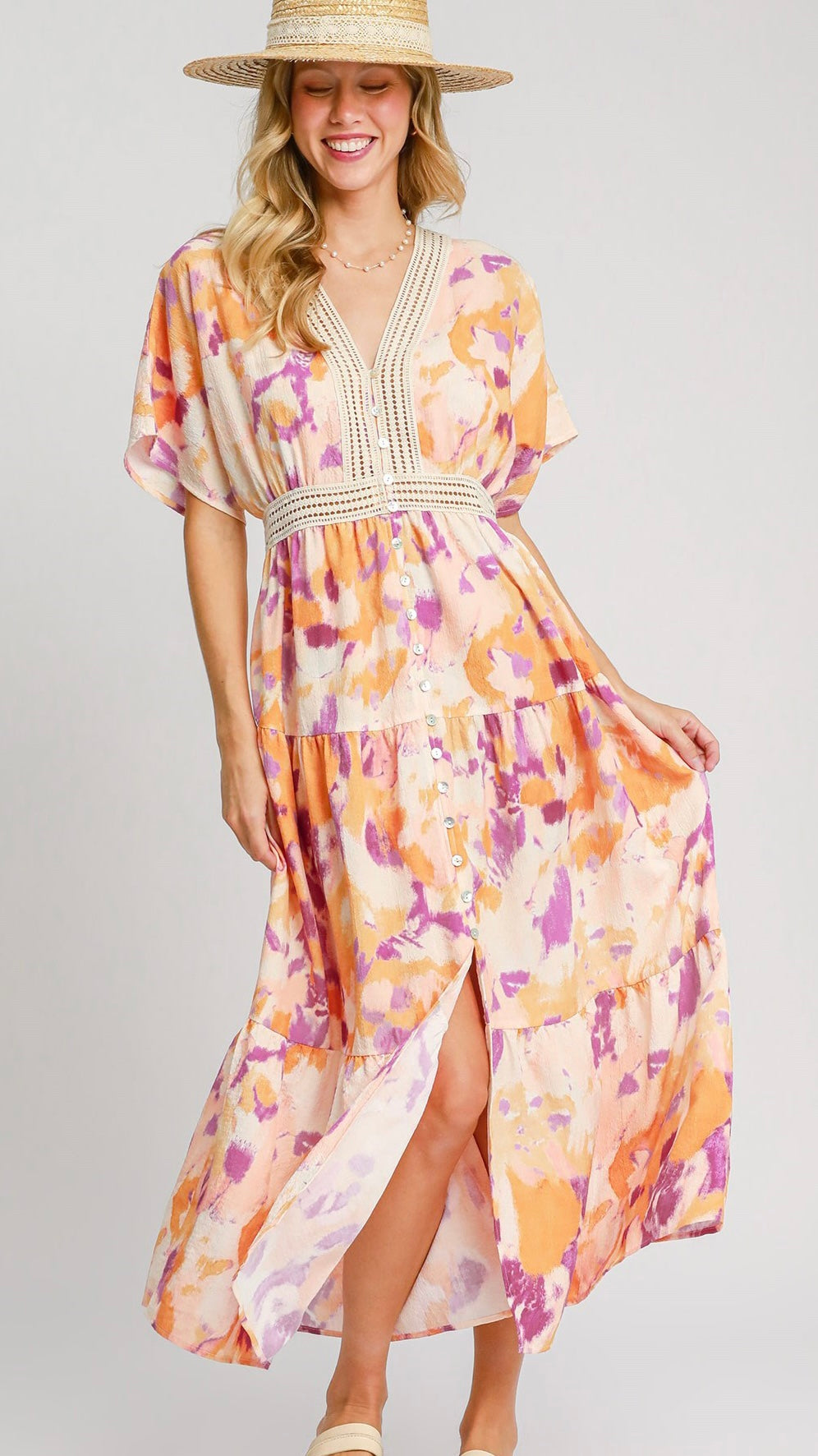 crochet trim midi dress Solmera Crochet Trim Midi Dress