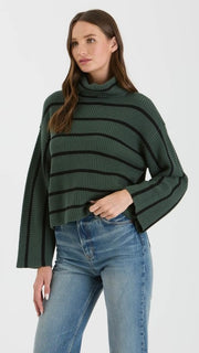 Stripe Wide Sleeve Cowl Neck Sweater