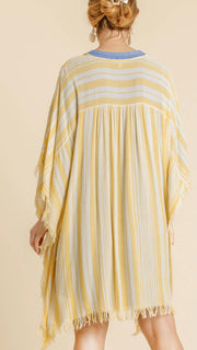 Stripe Fray Hem Lt Wt Kimono