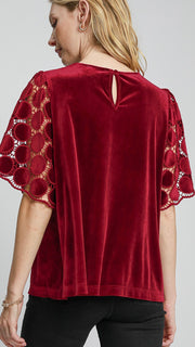 Velvet Cutout Circle Sleeve Top