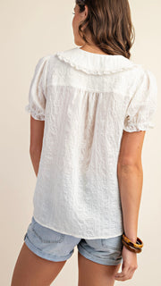 Peter Pan Collar Top with Ruffle Trim